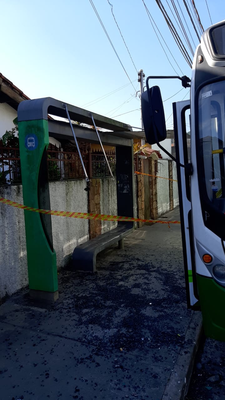 Ônibus bate em cobertura de ponto de passageiros em Santos e mulher fica ferida
