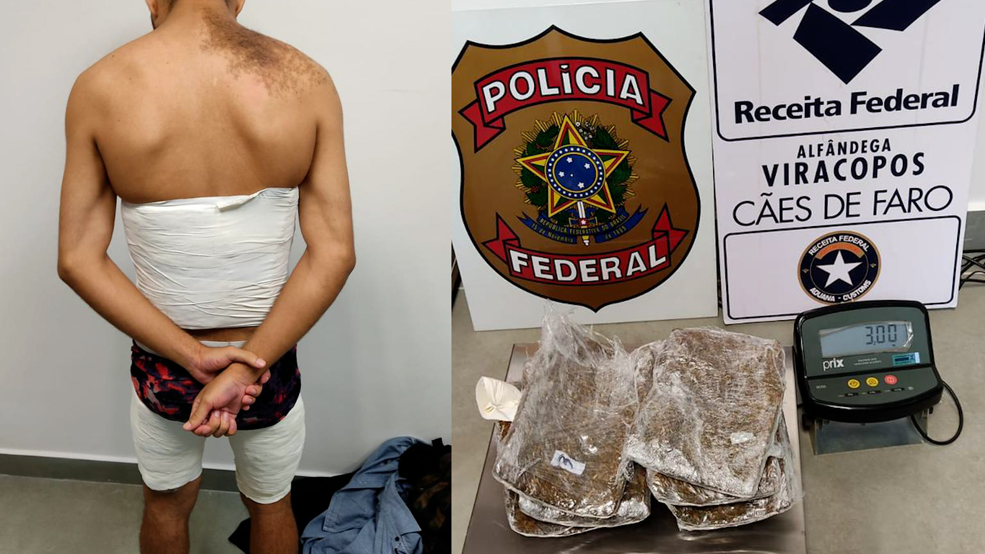 Apreensão em Viracopos PF e RF encontram 3kg de skunk em corpo de passageiro