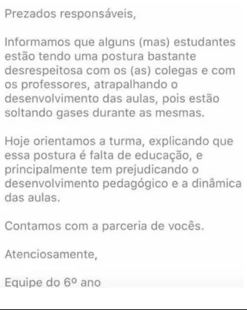 escola pede para aulas não soltarem pum na aula