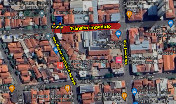 Interdição de trânsito na rua 9 de Julho em Birigui