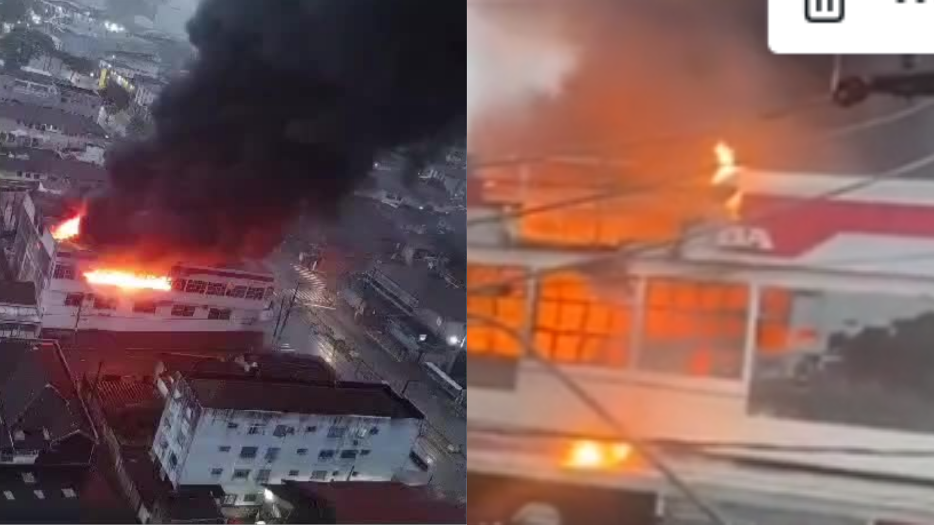 Incêndio de grandes proporções atinge loja de motos, em São Vicente