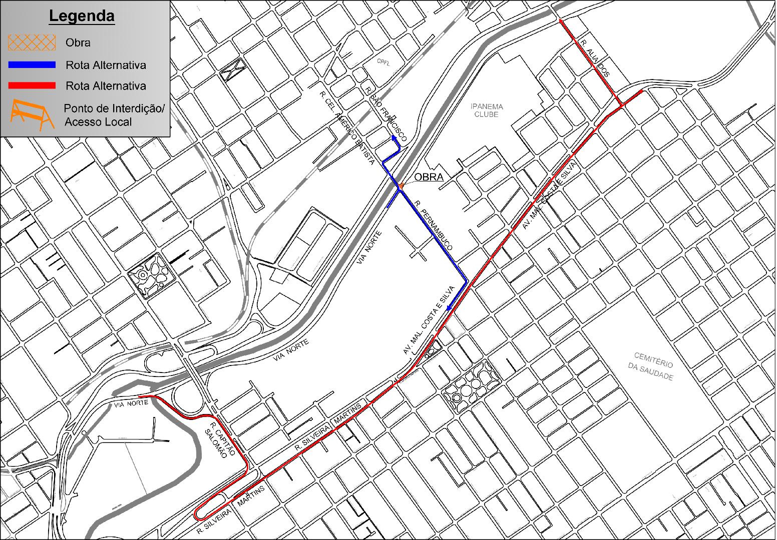 Via norte terá trecho bloqueado nesta segunda-feira