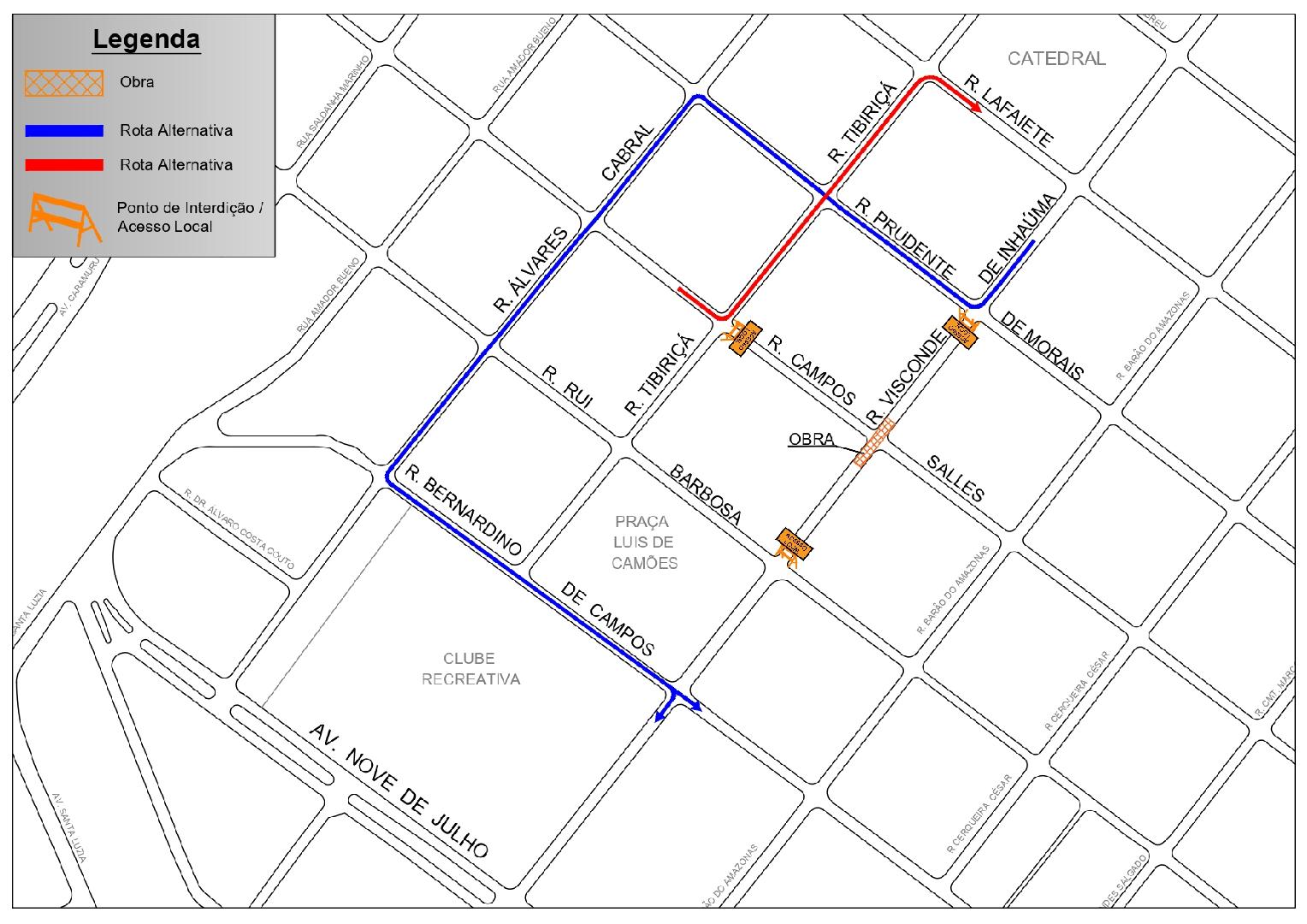 Cruzamento da Visconde de Inhaúma com a Campos Sales será interditado na terça-feira